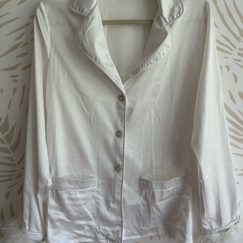 Buddy Love White Satin Pajama Top